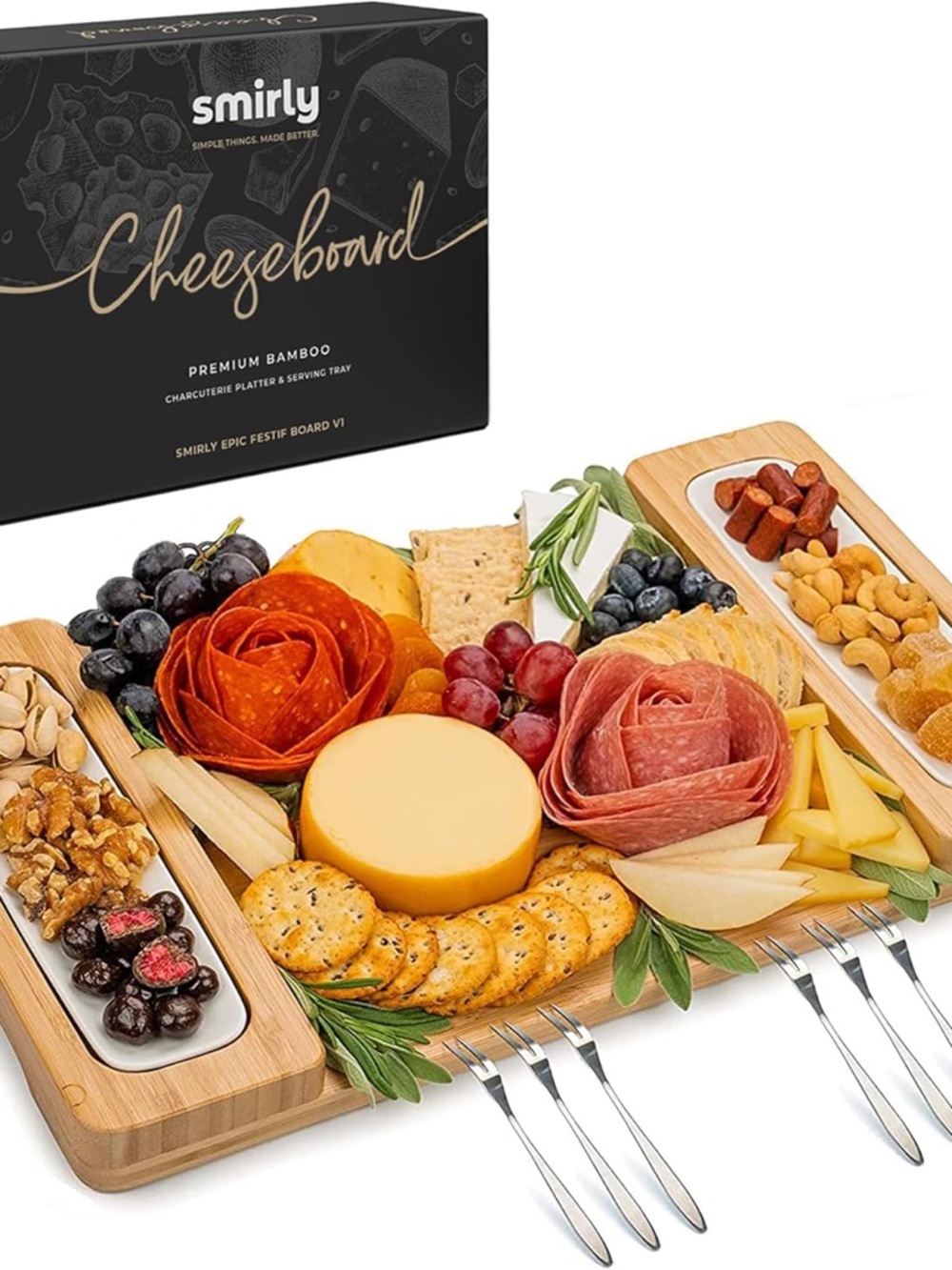 Smirly Bamboo Cheeseboard Serving Platter in Natural Bamboo-NOT IN ORIGINAL BOX